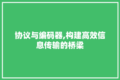 协议与编码器,构建高效信息传输的桥梁 头条优化
