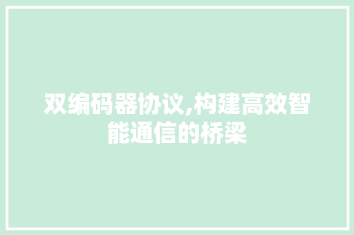 双编码器协议,构建高效智能通信的桥梁