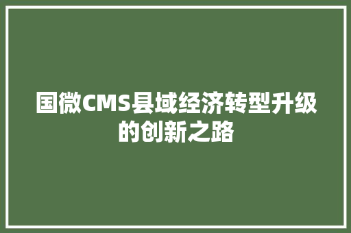 国微CMS县域经济转型升级的创新之路