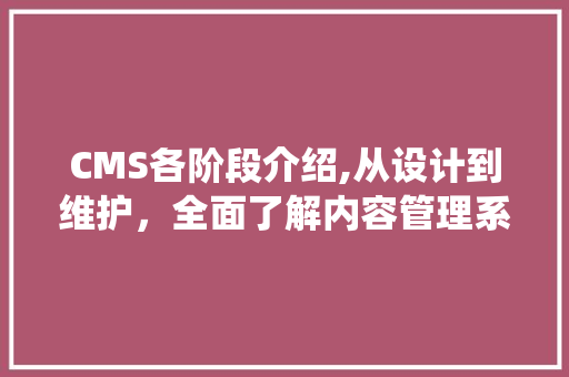 CMS各阶段介绍,从设计到维护，全面了解内容管理系统