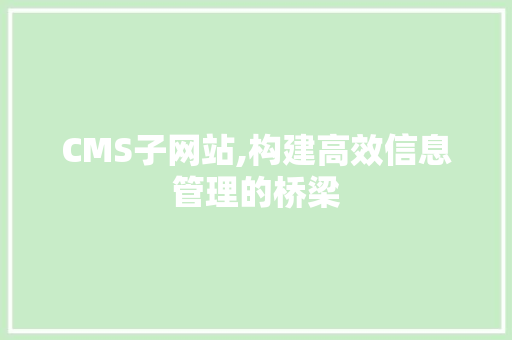 CMS子网站,构建高效信息管理的桥梁 网站开发