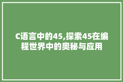 C语言中的45,探索45在编程世界中的奥秘与应用 搜狗优化