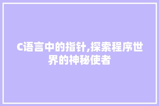 C语言中的指针,探索程序世界的神秘使者 百度算法