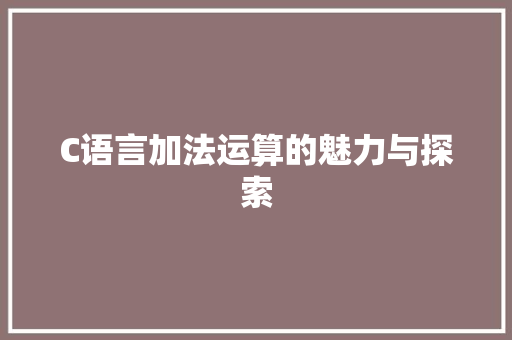 C语言加法运算的魅力与探索 小程序开发