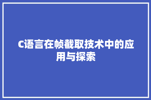 C语言在帧截取技术中的应用与探索 小程序开发