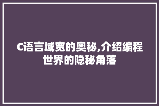 C语言域宽的奥秘,介绍编程世界的隐秘角落 网站开发