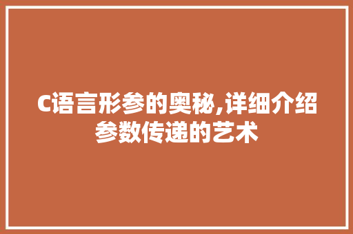 C语言形参的奥秘,详细介绍参数传递的艺术