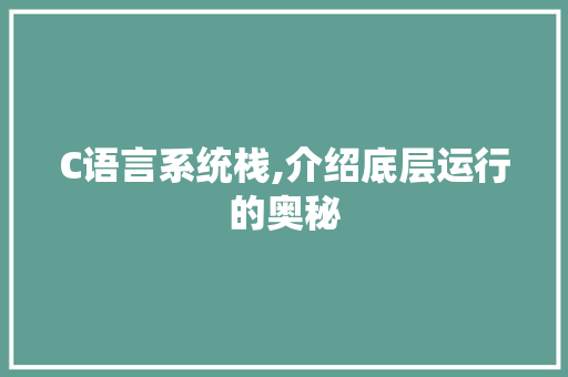 C语言系统栈,介绍底层运行的奥秘