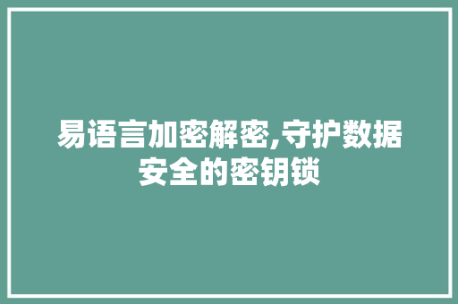 易语言加密解密,守护数据安全的密钥锁