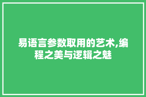 易语言参数取用的艺术,编程之美与逻辑之魅 小程序开发