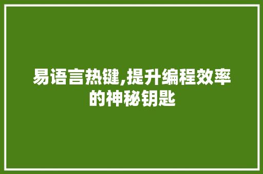 易语言热键,提升编程效率的神秘钥匙