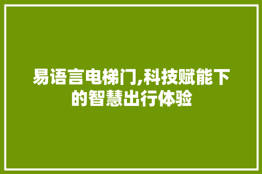 易语言电梯门,科技赋能下的智慧出行体验