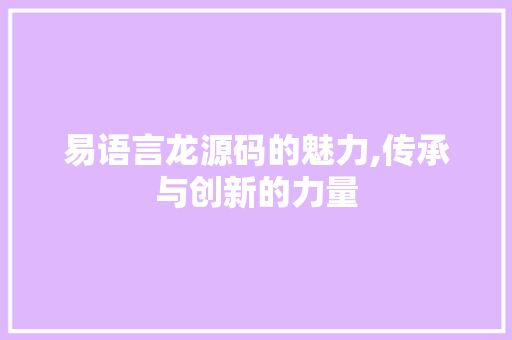 易语言龙源码的魅力,传承与创新的力量