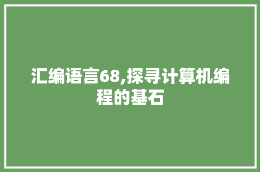汇编语言68,探寻计算机编程的基石 小程序开发