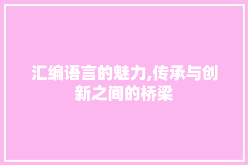 汇编语言的魅力,传承与创新之间的桥梁