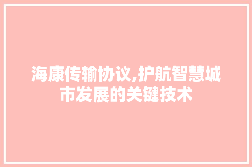 海康传输协议,护航智慧城市发展的关键技术