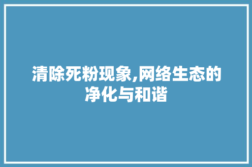 清除死粉现象,网络生态的净化与和谐