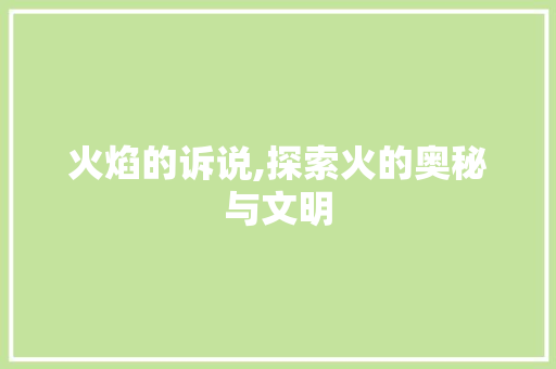 火焰的诉说,探索火的奥秘与文明