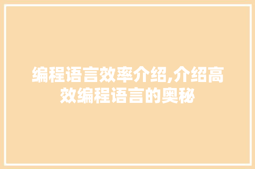 编程语言效率介绍,介绍高效编程语言的奥秘