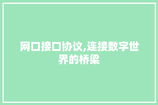 网口接口协议,连接数字世界的桥梁