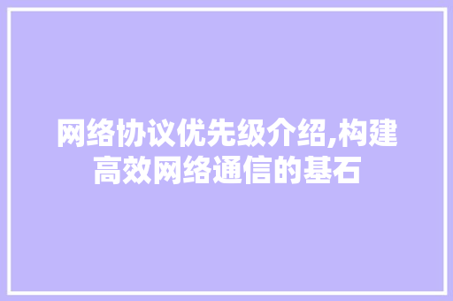 网络协议优先级介绍,构建高效网络通信的基石