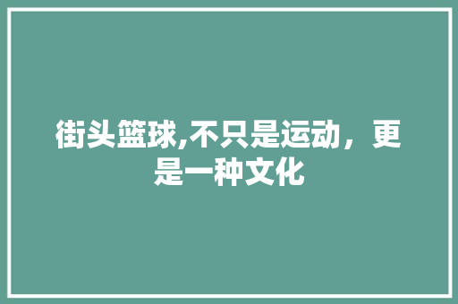 街头篮球,不只是运动，更是一种文化