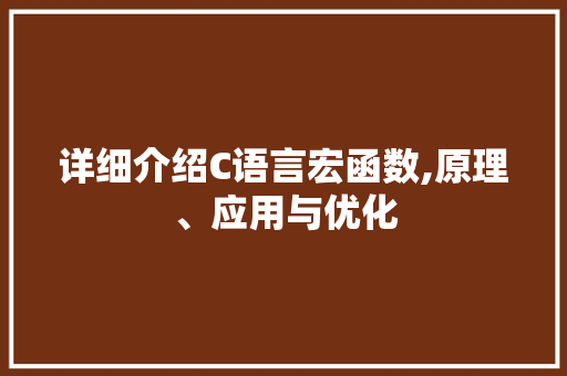 详细介绍C语言宏函数,原理、应用与优化