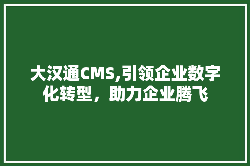 大汉通CMS,引领企业数字化转型，助力企业腾飞