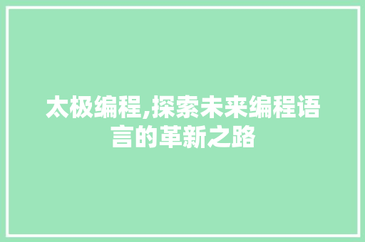 太极编程,探索未来编程语言的革新之路