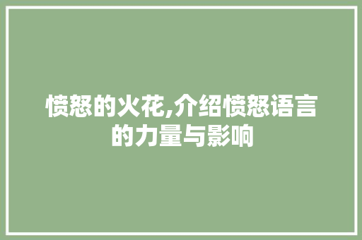 愤怒的火花,介绍愤怒语言的力量与影响