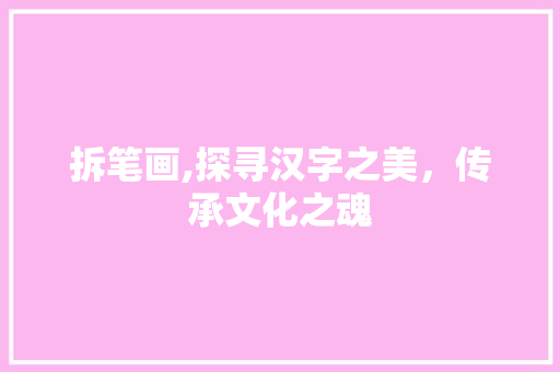 拆笔画,探寻汉字之美，传承文化之魂