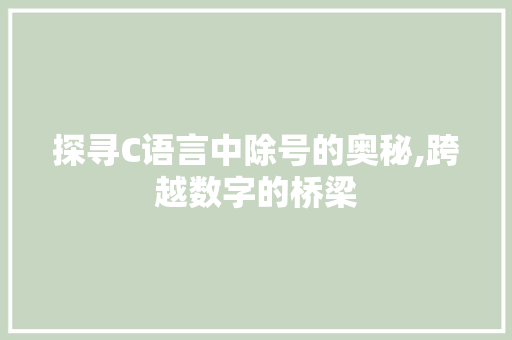 探寻C语言中除号的奥秘,跨越数字的桥梁