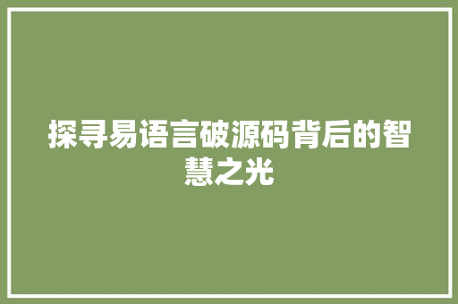探寻易语言破源码背后的智慧之光