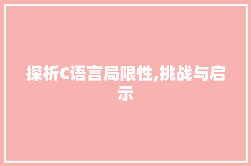 探析C语言局限性,挑战与启示