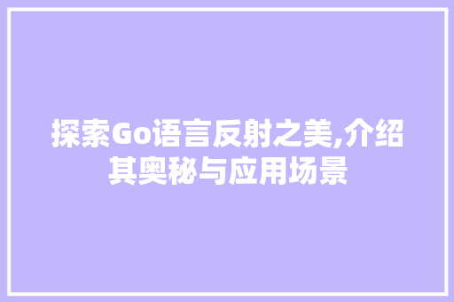探索Go语言反射之美,介绍其奥秘与应用场景
