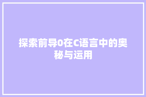 探索前导0在C语言中的奥秘与运用