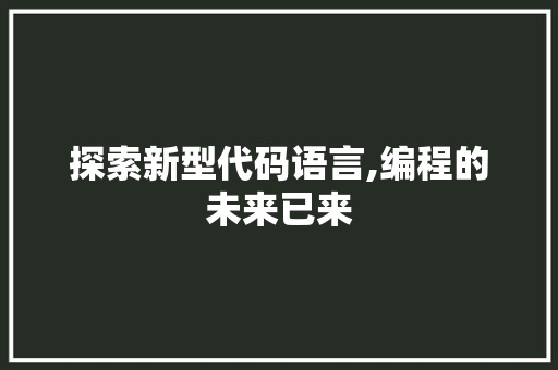 探索新型代码语言,编程的未来已来