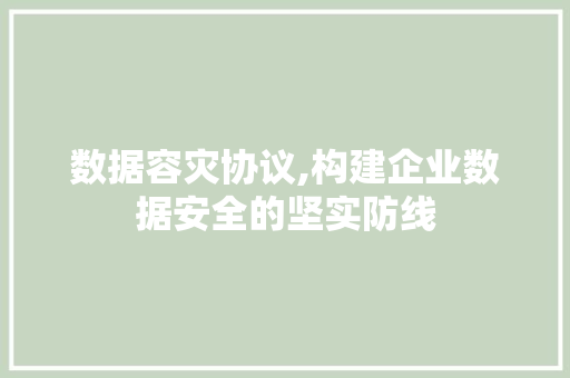 数据容灾协议,构建企业数据安全的坚实防线