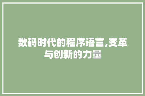 数码时代的程序语言,变革与创新的力量