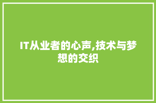 IT从业者的心声,技术与梦想的交织
