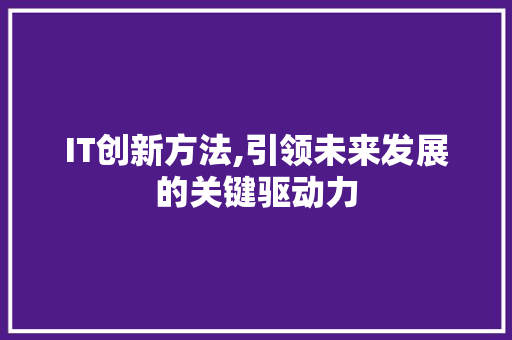 IT创新方法,引领未来发展的关键驱动力