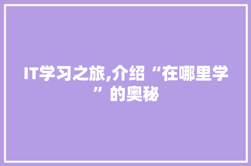 IT学习之旅,介绍“在哪里学”的奥秘