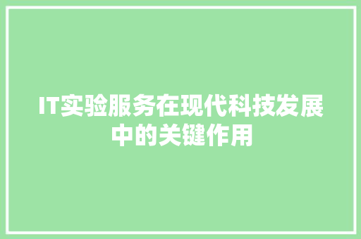 IT实验服务在现代科技发展中的关键作用