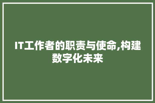 IT工作者的职责与使命,构建数字化未来