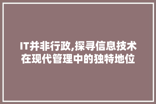 IT并非行政,探寻信息技术在现代管理中的独特地位