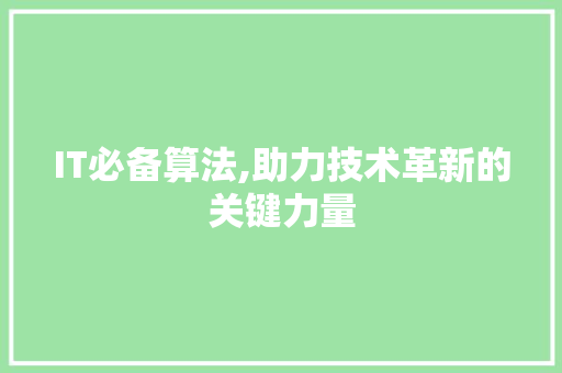 IT必备算法,助力技术革新的关键力量 小程序开发 IT必备算法,助力技术革新的关键力量 小程序开发