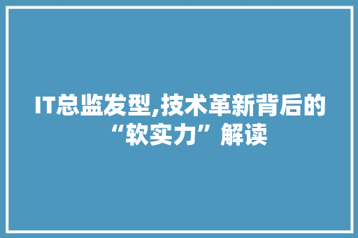 IT总监发型,技术革新背后的“软实力”解读