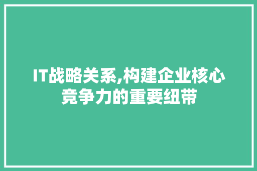 IT战略关系,构建企业核心竞争力的重要纽带 AI技术学习