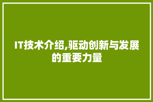 IT技术介绍,驱动创新与发展的重要力量