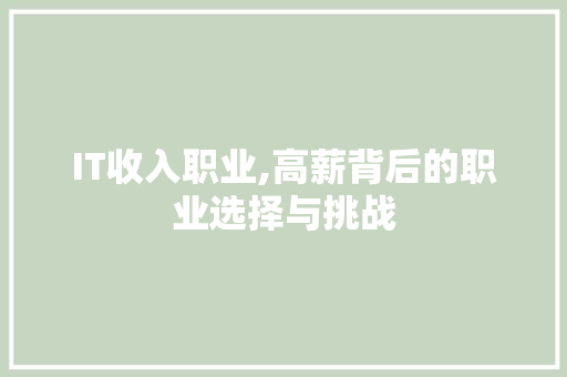 IT收入职业,高薪背后的职业选择与挑战